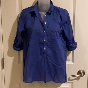 NWT Loft Bright Blue 1/2 Button Linen Blouse